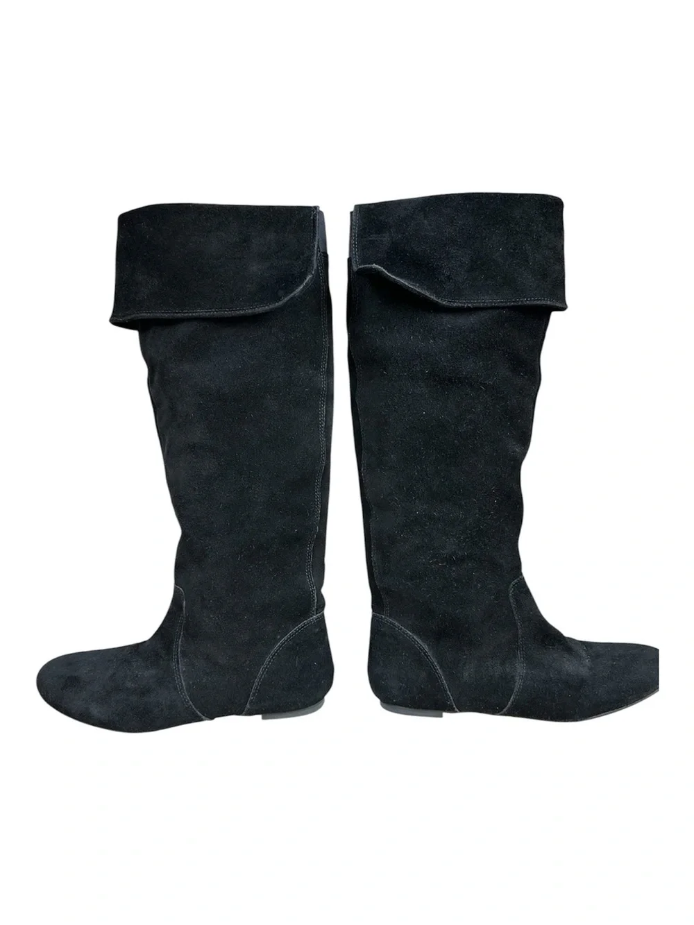 GIANNI BINI Women’s Black Suede Knee-High Cuffed Boots Flats Size 7.5M